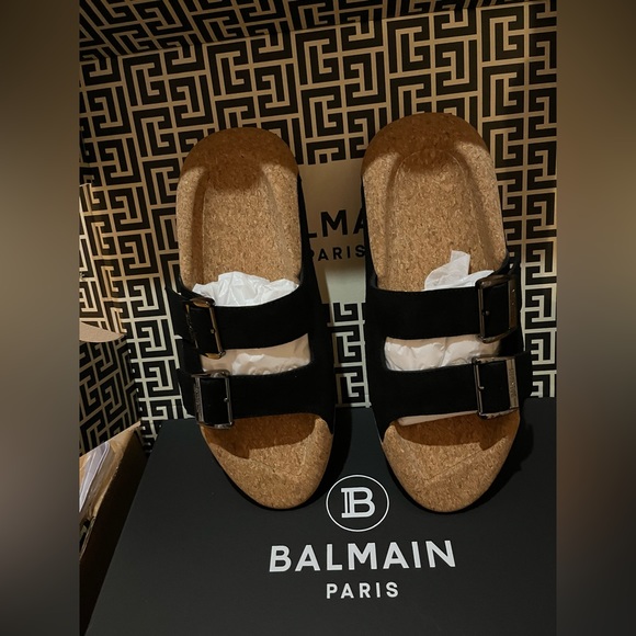 Men’s Balmain B-It Slides (mules) - leather, rubber, cork - Picture 1 of 12